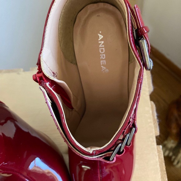 Andrea Red Patent Leather Ankle Booties Buckle Stilettos Heels Boots Shoes - Picture 12 of 15